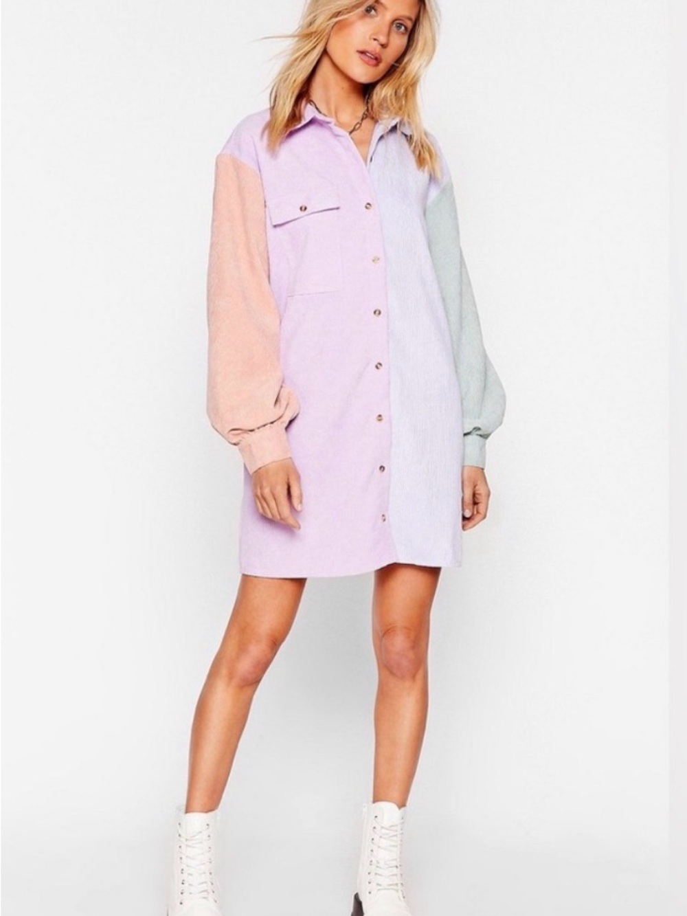 Nasty Gal Pastel Colorblock Shirt Dress - Lavender Multi